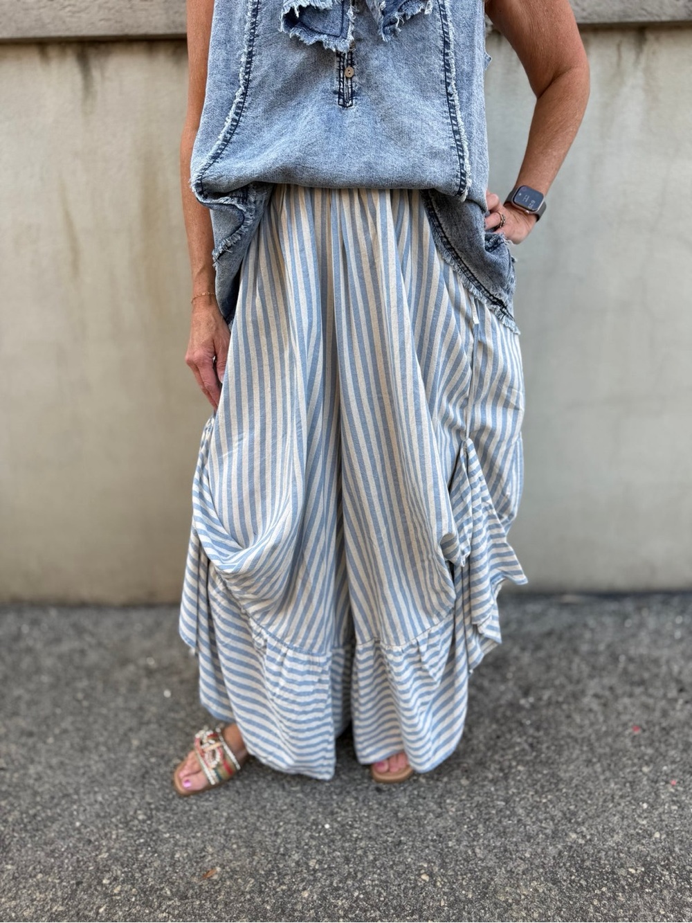 🩵 Oil & Halo Blue Striped Boho Balloon Wide Leg Pants M NWOT